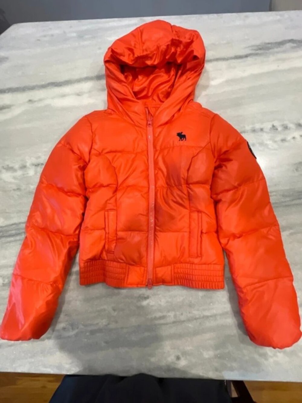 Abercrombie Kids Girls Orange Hooded Puffer Jacket Small NWT